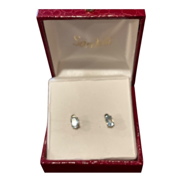 14Kt. Yellow Gold Plated Oval Blue Topaz  Post Earrings - Picture 1 of 3